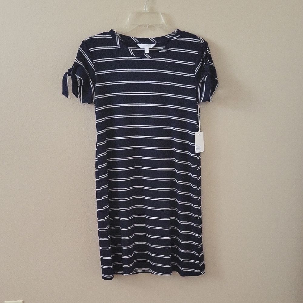 Lauren Conrad Navy Striped Knot Sleeve Swing Dress - Size Small